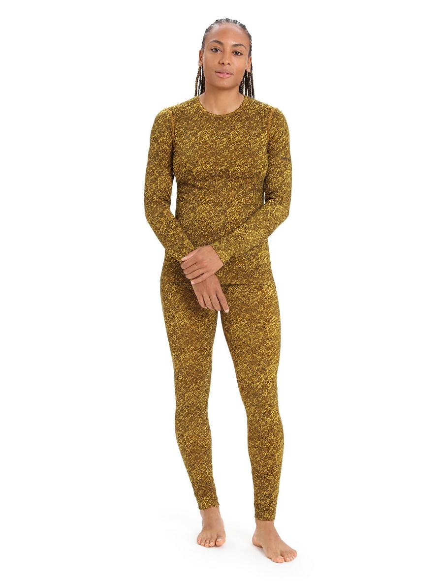 Women's Icebreaker Merino 200 Oasis Long Sleeve Crewe Lichen Base Layers Silent Gold / Clove | CA 1122SGLO